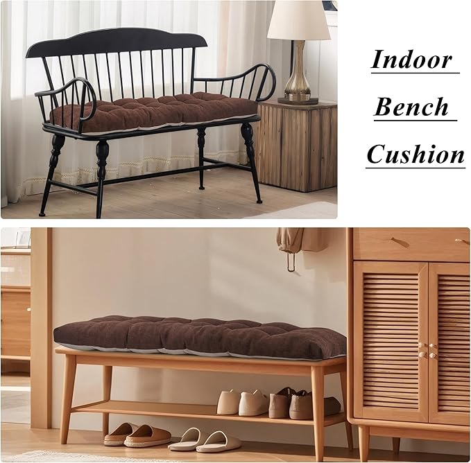 Bench Cushion for Indoor Furniture 48x19 inch Rectangle Bench Seat Cushion for Bay Window Entryway Bench Thick Textured Chair Cushion with Non-Slip Backing 1 Pack, Coffee