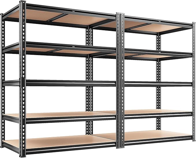REIBII 2400LBS Garage Shelving 5 Tier Storage Shelves Heavy Duty, Adjustable Metal Shelving Unit,Garage Shelves for Basement,Warehouse,Pantry,Closet,Kitchen 72" H x 36" W x 16" D,2 Pack | Heavy Duty