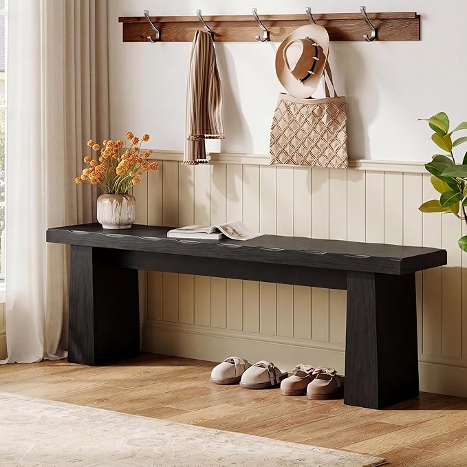 Tribesigns 47-Inch Entryway Bench, Farmhouse Shoe Bench with Sturdy Frame, End of Bed Stool for Bedroom, Living Room, Dining Room, Easy Assembly (Black)