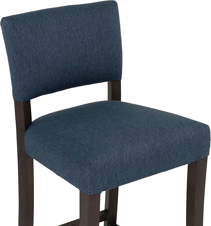 Linon Brasko Dark Espresso Wood with Dark Blue Upholstery 24" Seat Height Counter Stool in a Set of 2