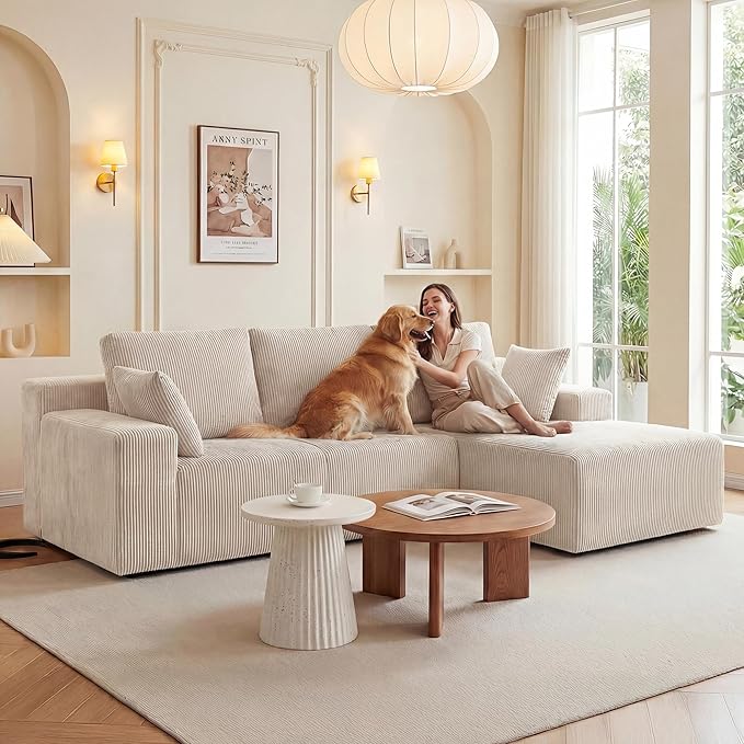 GRUSIGN Cloud Sectional Boneless Couches for Living Room, Modular L Shaped Couch with Deep Seat Oversized Right Facing Chaise, Memory Foam Compressed Spineless 3 Seater Sofa for Apartment, Taupe | No Assembly Required