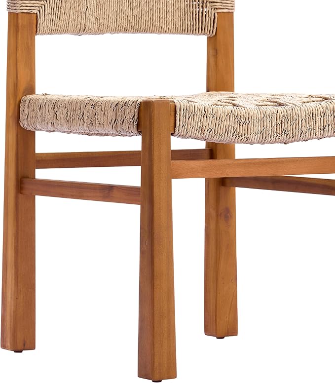 Christopher Knight Home Duro 6-Piece Outdoor Dining Set, Terrazzo Concrete Dining Table and Bench with 4 Acacia Wood Wicker Chairs, Patio Dining Table Set for Garden/Backyard, Light Brown+Teak+White
