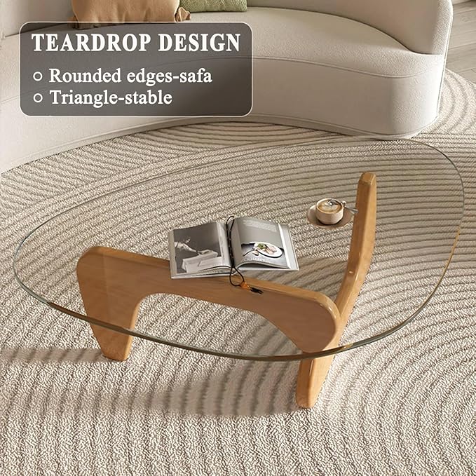 Modern Glass Coffee Table for Living Room, Mid Century Coffee Table, Small Coffee Tables, Suitable for Bedroom Living Room Reception Office Tables (Wood/Transparent, Medium)