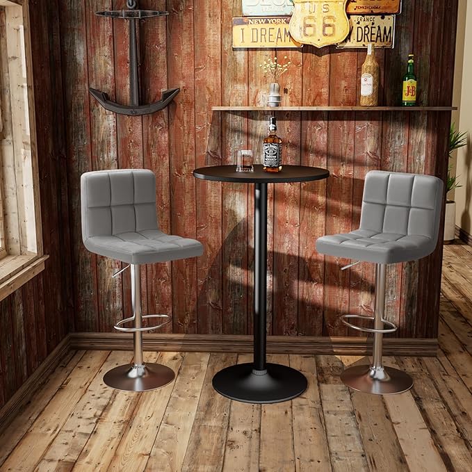 Homall Bar Stools Modern Velvet Adjustable Swivel Barstools, Armless Hydraulic Kitchen Counter Bar Stool Extra Height Square Island Barstool with Back Set of 2 (Velvet, Gray)