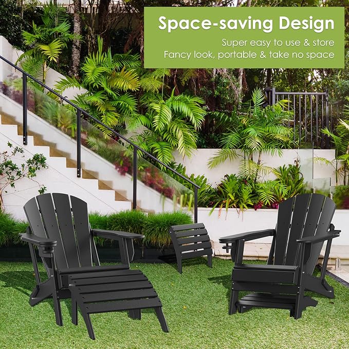 GREENVINES Adirondack-Ottoman | Set of 4 | HDPE Plastic | Outdoor Footrest | All Weather | Foot Rest | Foot Stool | Black | for Adirondack Chair | for Patio Backyard Pool