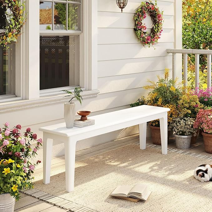 Dining Bench 55.1" Wood Solid Oak Wooden Bed End/Entryway Bench for Bedroom Living Room Kitchen(White)