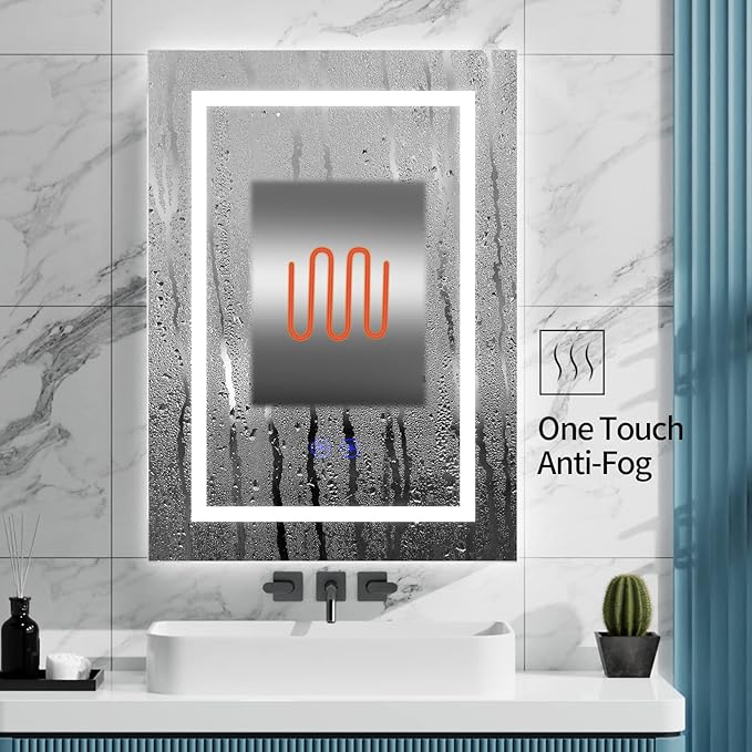 20" x 28" Bathroom Medicine Cabinet with Mirror,Medicine Cabinets with Large Storage,Single Door LED Bathroom Wall Cabinet with Shelves,Dimmer and Anti-Fog