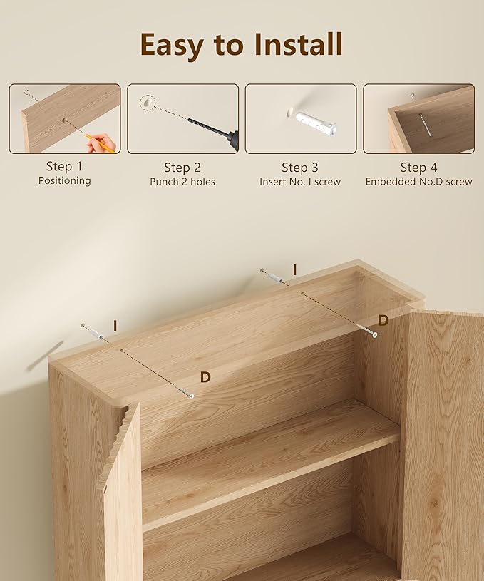 27.6"H Bathroom Wall Storage Cabinet with 2 Fluted Doors, Modern Medicine Cabinet with Adjustable Shelf, Curved Over the Toilet Storage Cabinet for Laundry Room, Kitchen & Living Room, Natural Oak