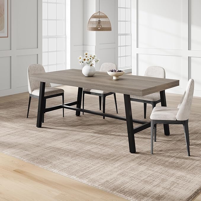 GarveeHome Industrial Dining Table for 6-8 People, 70.87" Long Kitchen Table with Sturdy Metal Frame, Rectangular Counter for Dinner, Kitchen, Dining Room (Grey Walnut, 71" Non-extendable)