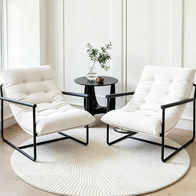 Modern Accent Chair Set of 2, Living Room Chair with Metal Frame,Upholstered Arm Chair with Soft Cushion for Bedroom Lounge Reading Room (Beige)
