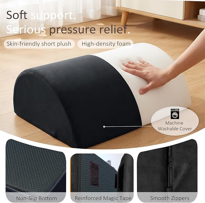 Foot Rest Under Desk, Non-Slip Footrest with 3 Adjustable Heights for Under Desk at Work, Ergonomic Desk Foot Stool with Washable Cover for Leg Rest, Desk, Home, Office, Chair (Black)