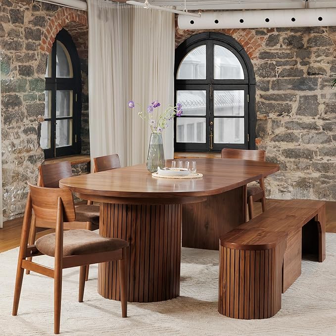 Transformer Table - Solid Wood Extendable Round Dining Table Set, Expandable Dining Table, Elegant and Functional Design, Perfect for Dining Room, Royal Brown (Table + Bench + 4 Chairs)