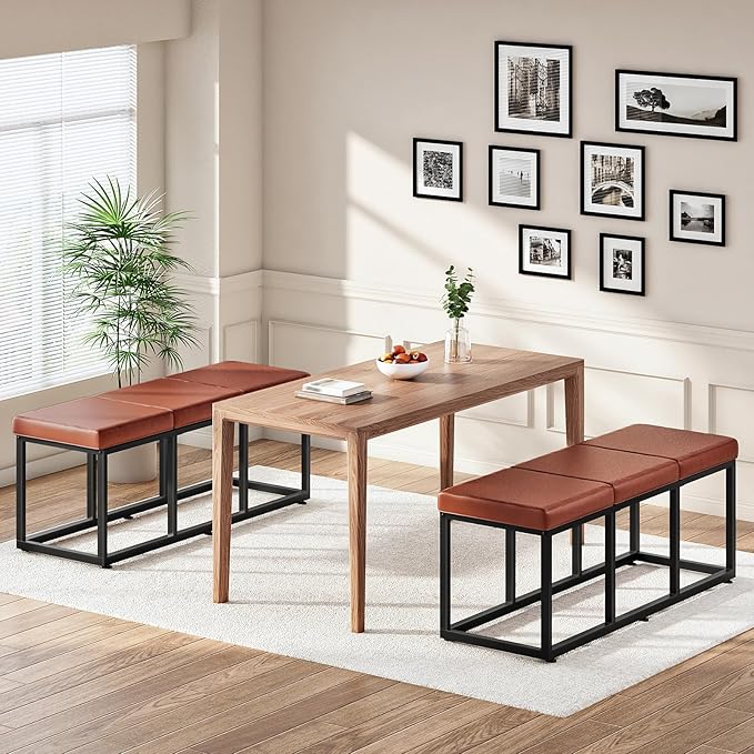 HOOBRO Dining Bench, Dining Room Bench with PU Leather Upholstered Seat, for Kitchen, Living Room, Hallway, Kitchen, Entryway, Bedroom, Brown and Black BC46CD01