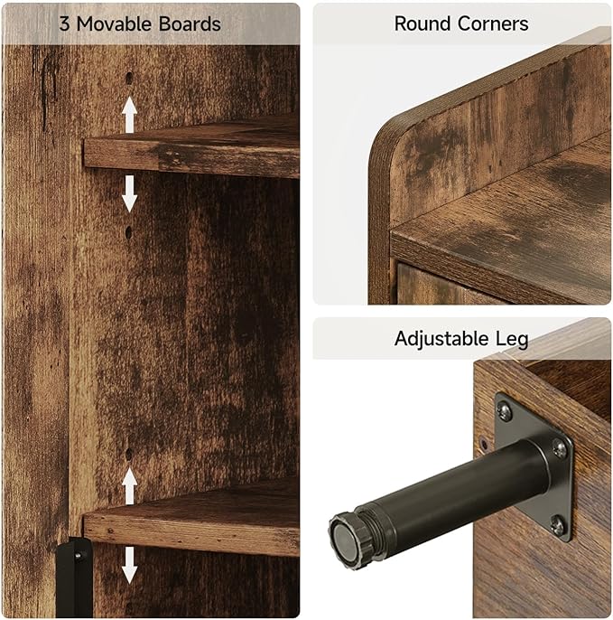 ComfyCorner Brown 7+1 Tier Farmhouse Shoe Storage Cabinet - 45" Tall Entryway Organizer with Cross Molding Doors, 3 Adjustable Shelves & Metal Legs, Shoe Rack for Front Door Entrance