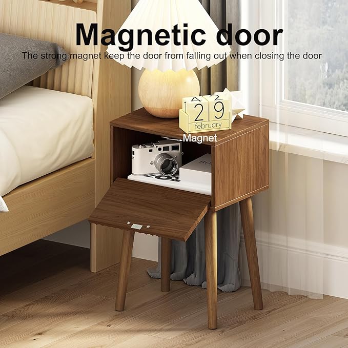 LAATOOREE Nightstands Set of 2, Small Fluted Side Table, Bedside Table with Solid Wood Feet; Modern Mid-Century End Table for Bedroom, Small Space