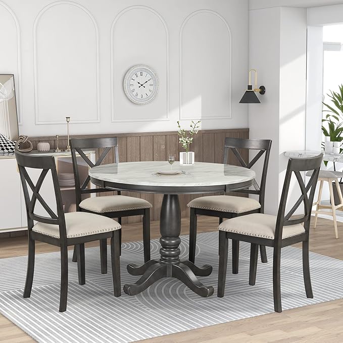 Harper & Bright Designs 5 Pieces Dining Table and Chairs Set for 4 Persons, Kitchen Room Solid Wood Table with 4 Chairs