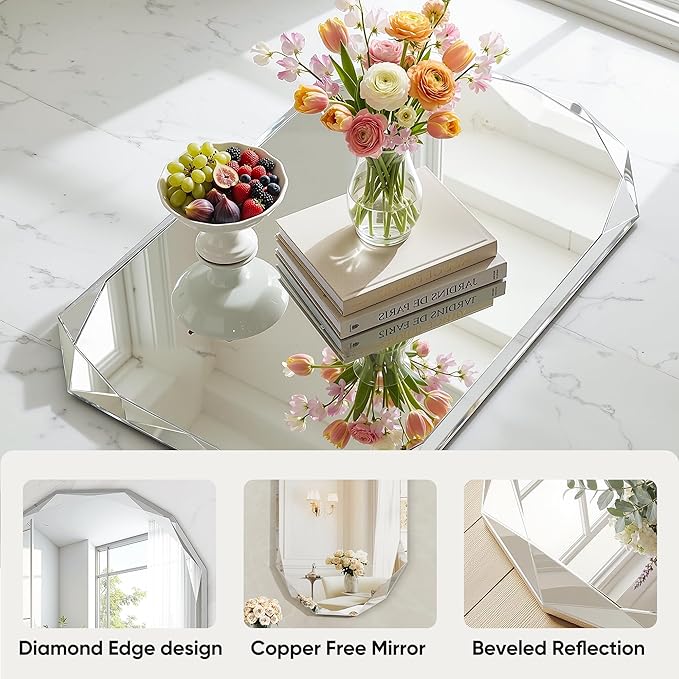 Suidia Bathroom Mirror, 30"x 36" Wall Mirror, Frameless Bathroom Mirror with Beveled Edge for Bedroom, Living Room, Entryway, Hallway, Arched Shape