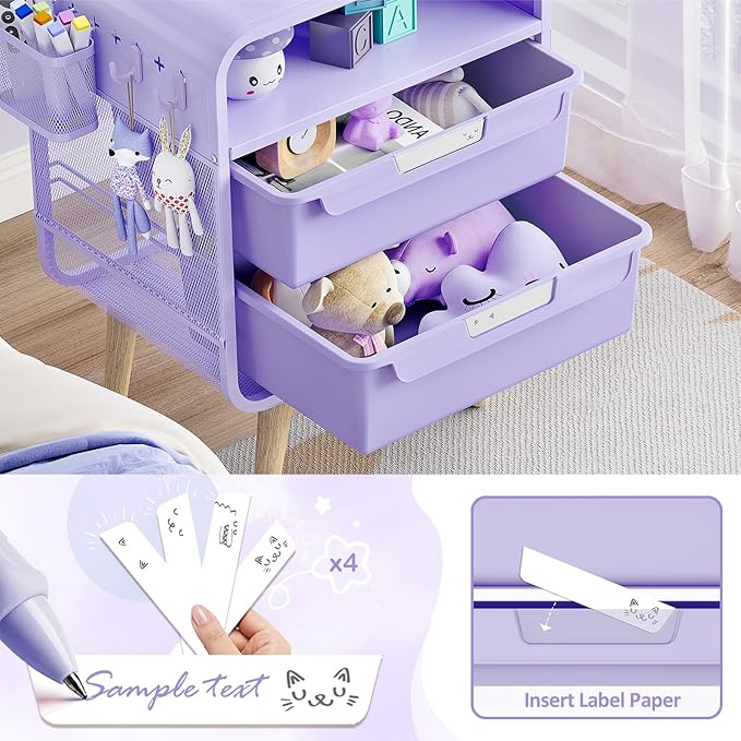 SYKIARIOL Kids Nightstand,Girls Bedside Table,Night Side Table,Kids Night Stand,End Tables Bedroom,Purple Cute Nightstand with Storage Drawer for Girls