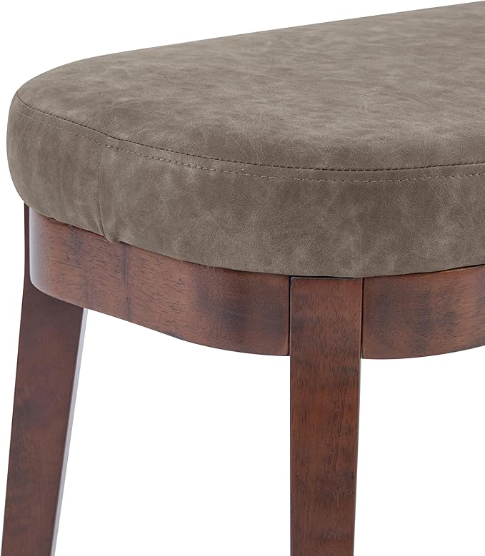 Christopher Knight Home Ella Mid-Century Faux Leather Upholstered Dining Bench, End of Bed Footrest, Entryway/Hallway Seating, Indoor Ottoman Bench with Padded Seat and Solid Wood Leg, Brown
