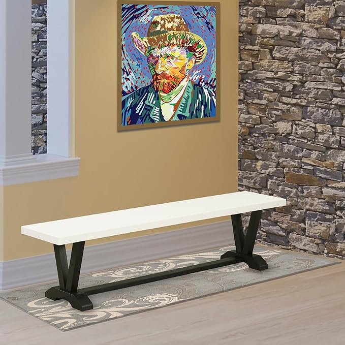 East West Furniture VB627 V-Style Mid Century Modern Dining Bench with Wooden Seat, 72x15x18 Inch, Multi-Color