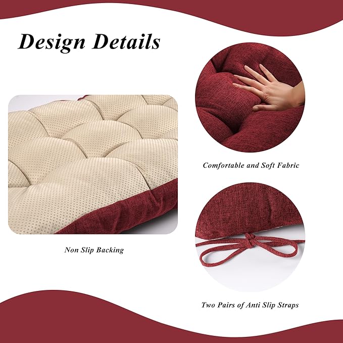 Bench Cushion for Indoor Furniture 48x19 inch Rectangle Bench Seat Cushion for Bay Window Entryway Bench Thick Textured Chair Cushion with Non-Slip Backing 1 Pack, Red