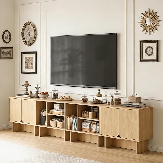 Lab Cosi TV Stand for TVs up to 100 Inch,4pcs Modular TV Hutch with Adjustable Shelf,Entertainment Center with Cabinets,Media Console for Living Room,Dining Room,Bedroom, Natural