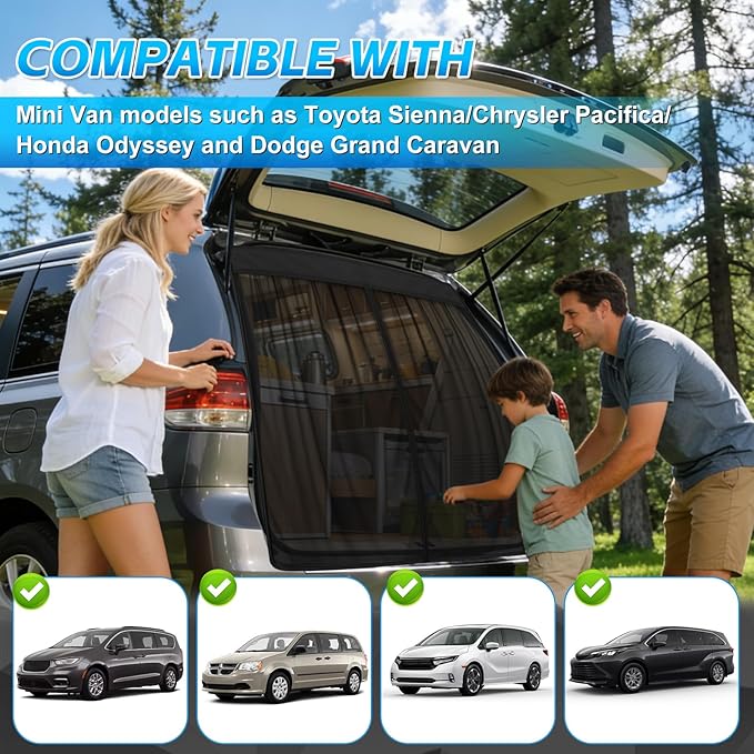 Magnetic Van Screen Net with Zipper for Back Door for Chrysler Pacifica, Toyota Sienna,Honda Odyssey, Kia Carnival, and Other Minivans