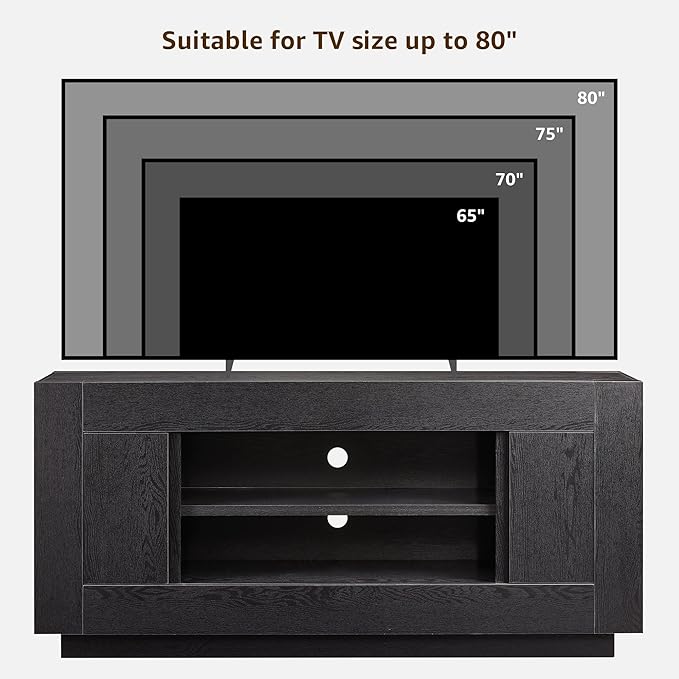 OKD Modern 70" TV Stand, Entertainment Center for TVs Up to 80", Media Console with Large Open Storage & Side Cabinets, Thick Wood Design for Living Room, Black Oak