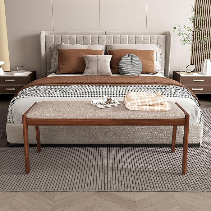 Giantex 2-Pack Upholstered Entryway Bench with Rubber Wood Legs & Fabric Padded Seat, 400Lbs Capacity, 45" Farmhouse Dining Bench for End of Bed, Hallway, Bedroom, Kitchen & Dining Room