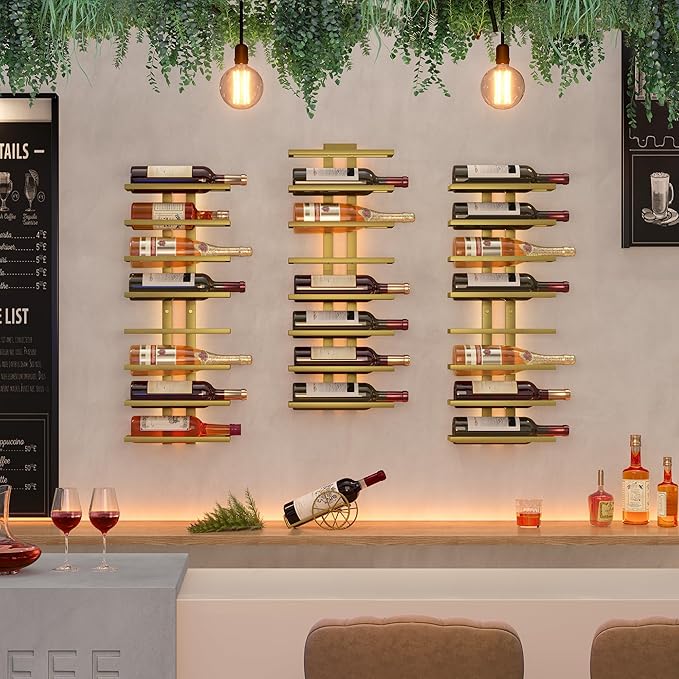 Hoctieon 2-Set 8 Tier Wall Mount Wine Rack (16 Tiers), Wall Racks for Wine Bottles Display and Storage, Hanging Bottle Organizer for Living Room, Dining Room, Wine Cellar, Bar, Quartz Green