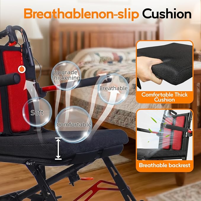 18LBS UIltra Lightweight Wheelchairs with Foldable Footrest and Armrests, Transport Wheelchair Lightweight Foldable with Handbrakes, Travel Transport Chair for Adults Seniors Kid, 1s Quick Folding