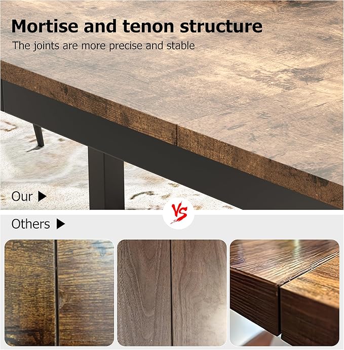 GarveeHome 78.7 in Industrial Dining Table for 6, Wooden Long Dinner Table with Mortise Tenon Design, Kitchen Table with Sturdy Metal Legs, for Dining Room Home Office Living Room, Retro