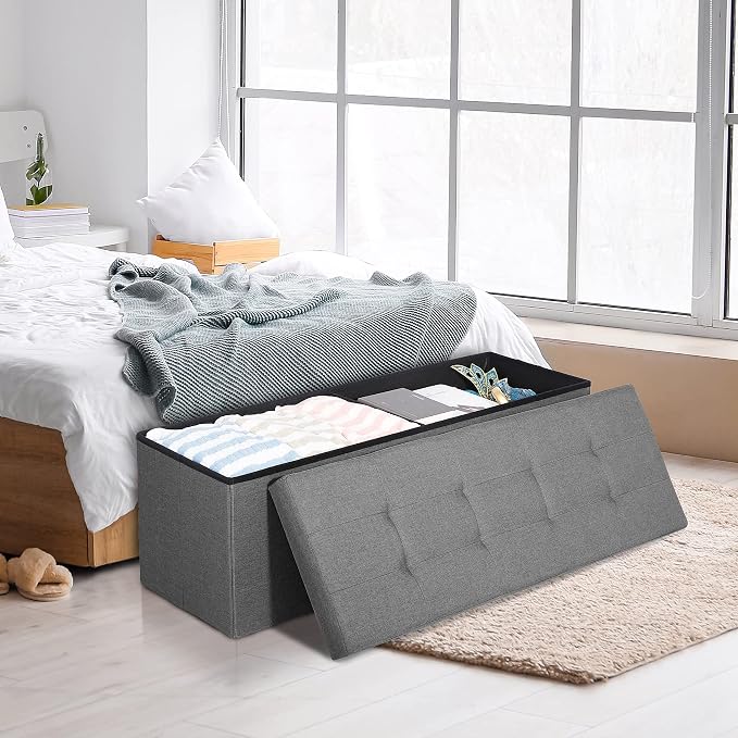 ZENY 43.3 inches Folding Storage Ottoman Bench Storage Chest Footrest with Foam Padded Seat, Great for Bedroom, Entryway and Living Room, Holds up to 660 lb