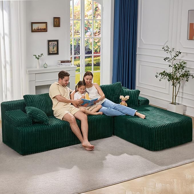 Hobestluk Modular Sectional Sofa Boneless Couch L-Shape Couch 3 Seat Modular Couch Memory Foam Sectional Couches for Living Room Furniture, Cloud Couch with Oversized Chaise (108" Right Facing Chaise)