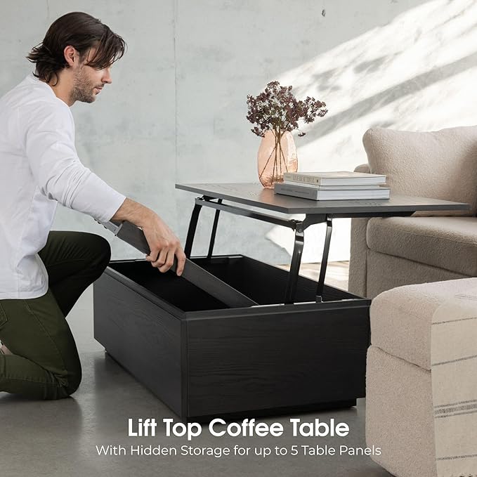 Transformer Table - Solid Wood Extendable Dining Table, Seats 2-12, Expandable Dining Room Table, Space-Saving Furniture, Kitchen and Dining Room Furniture (Black, Table + Bench + Coffee Table)