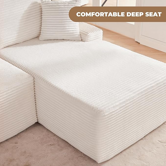Mangodan Cloud Sectional Sofa, Boneless Couch for Living Room, Modular Sectional Sofa with Deep Seat, Fluffy L-Shaped Comfy Couch with Right-Facing Chaise, No Assembly Required, Beige