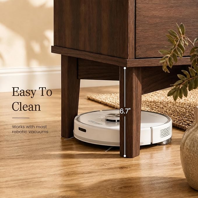 26" Tall Wood Nightstand with Charging Station & USB-C, Mid Century Modern Bedside Table with Solid Wood Legs, Walnut Finish with 2 Drawers