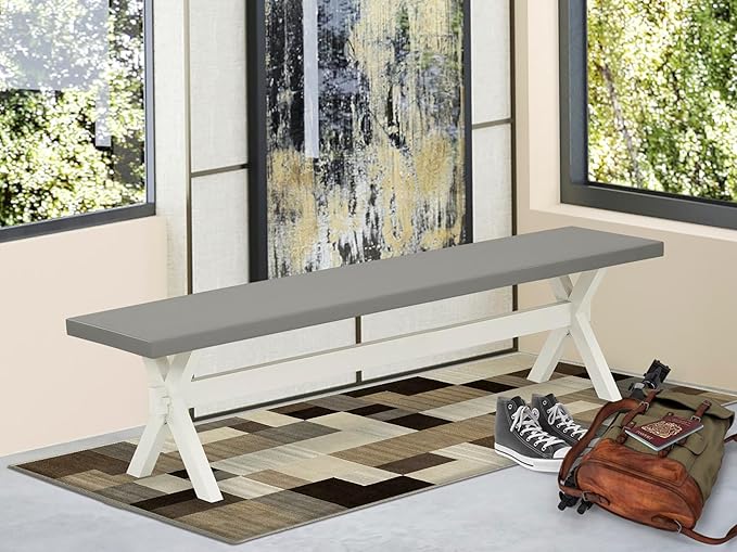 East West Furniture XB097 X-Style Mid Century Modern Dining Bench with Solid Wood Seat, 72x15x18 Inch, Multi-Color