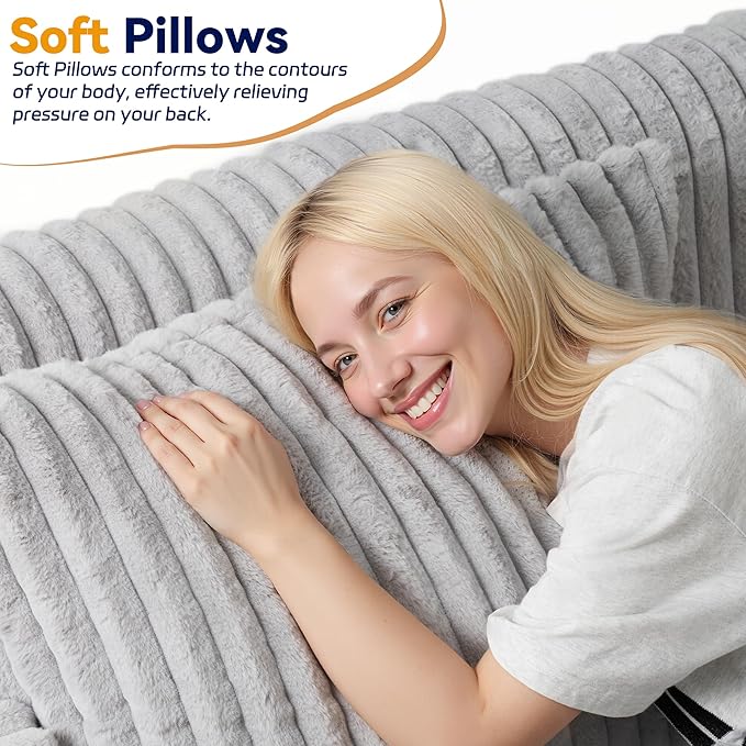 HABUTWAY 78" Loveseat Boneless Couch, 4-in-1 Convertible Sofa Bed, Plush Fur Folding Futon Sofa Bed Couches with 2 Pillows for Living Room, High-Density Foam Support, No Assembly Required, Light Grey