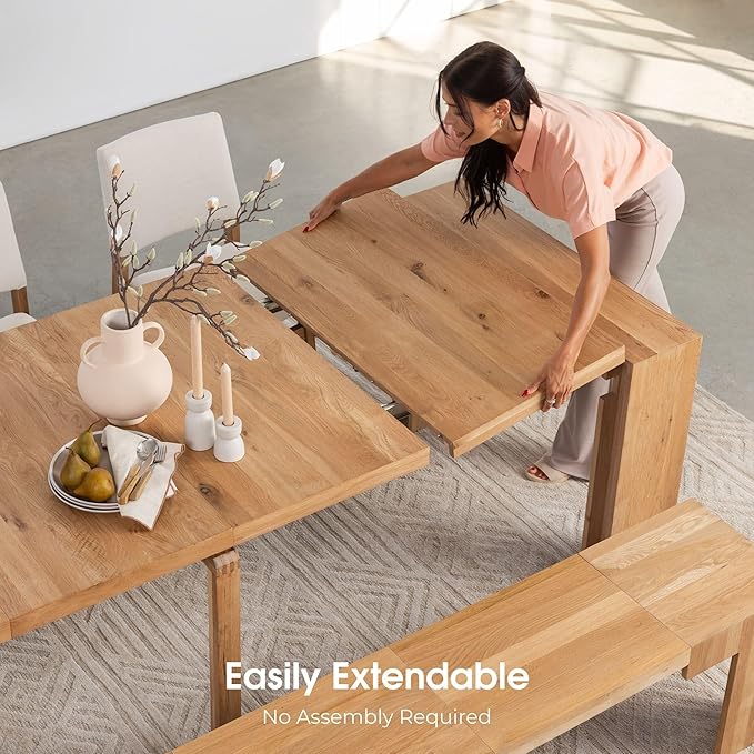 Transformer Table - Solid Wood Extendable Dining Table, Seats 2-12, Expandable Dining Room Table, Space-Saving Furniture, Kitchen and Dining Room Furniture (Natural, Table + Bench + Coffee Table)