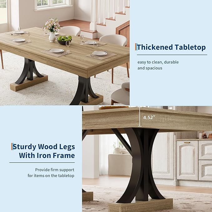 Garvee 71-Inch Dining Table with 2 Drawers,Rectangular Dining Table for 6-8 with Double Pedestal & Sturdy Frame, Industrial Wooden Kitchen Table with Large Tabletop, for Dinner, Natural