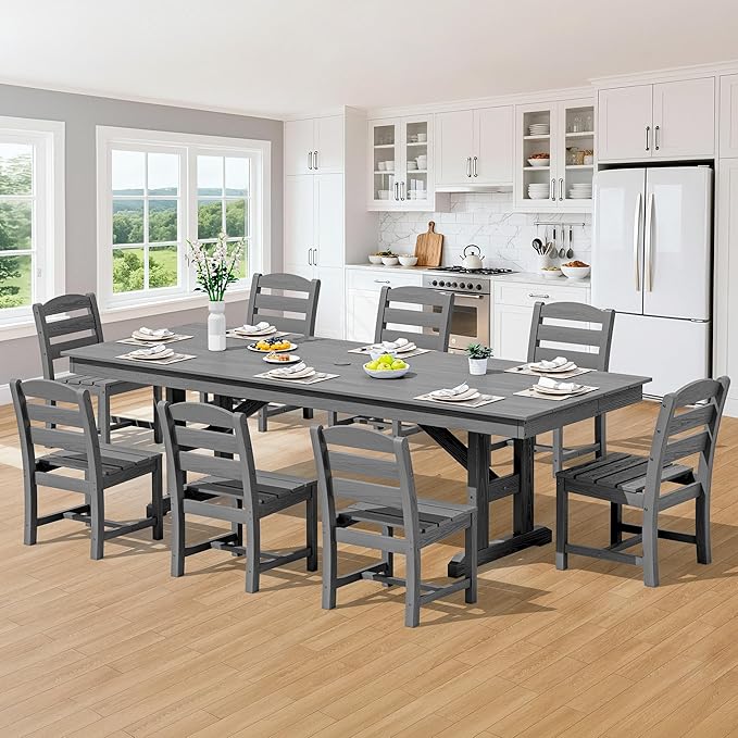 SERWALL Outdoor Armless Dining Chairs Set of 2, All-Weather HDPE Patio Chair with 19.7" Widened Seat, for Backyard, Garden, Gray