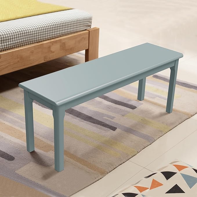 Dining Bench Wood Solid Oak Wooden Bed End＆Entryway Bench for Bedroom Living Room Kitchen(Blue)
