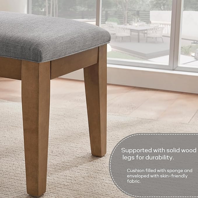 HUIMO Kitchen & Dining Room Benches, Fabric End of Bed Bench with Solid Wood, Upholstered Entryway Bench for Living Room, Bedroom (Grey)