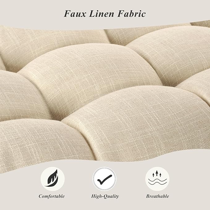 Bench Cushion for Indoor Furniture 48x19 inch Rectangle Bench Seat Cushion for Bay Window Entryway Bench Thick Textured Chair Cushion with Non-Slip Backing 2 Pack, Beige