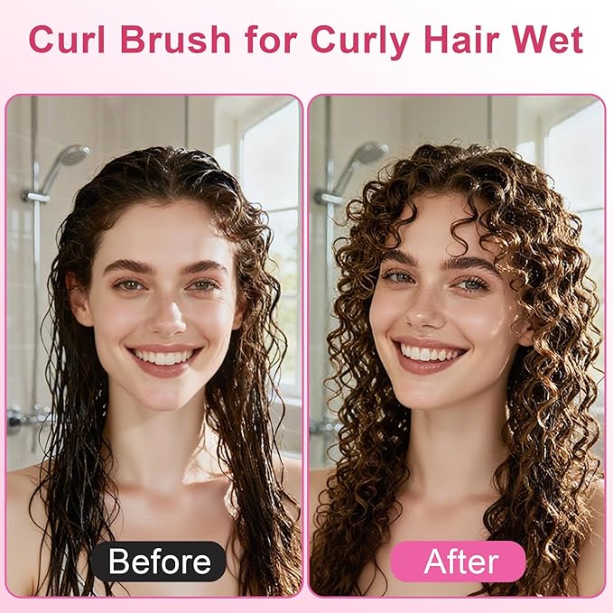 Curly Hair Brush, Curl Defining Brush with Soft Boar Bristles Detangling Tangled Glides, Wide-Teeth Design Effortlessly Shaping & Defining Curls (Pink Green)