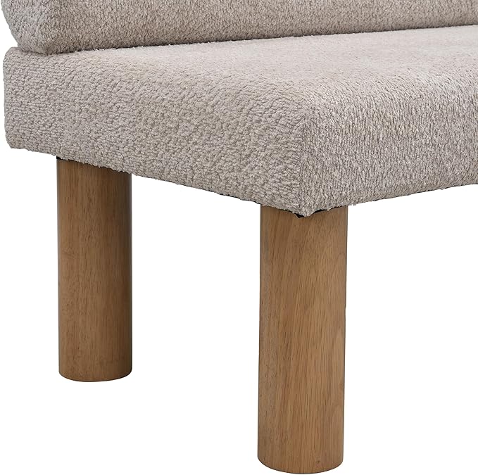 GDFStudio Upholstered Boucle Dining Bench with Backrest Farmhouse Entryway Bench with Rubber Wood Legs Long Indoor Bench for Bedroom Living Room End of Bed Dining Room Seating, Light Grey