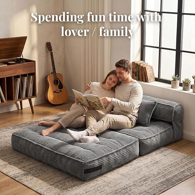 Folding Sofa Bed, Convertible Sleeper Chair with Pillow Foldable Mattress with Back Support, Portable Fold Out Chair Bed Comfy Floor Couch Lounge for Living Room Bedroom Apartment Full