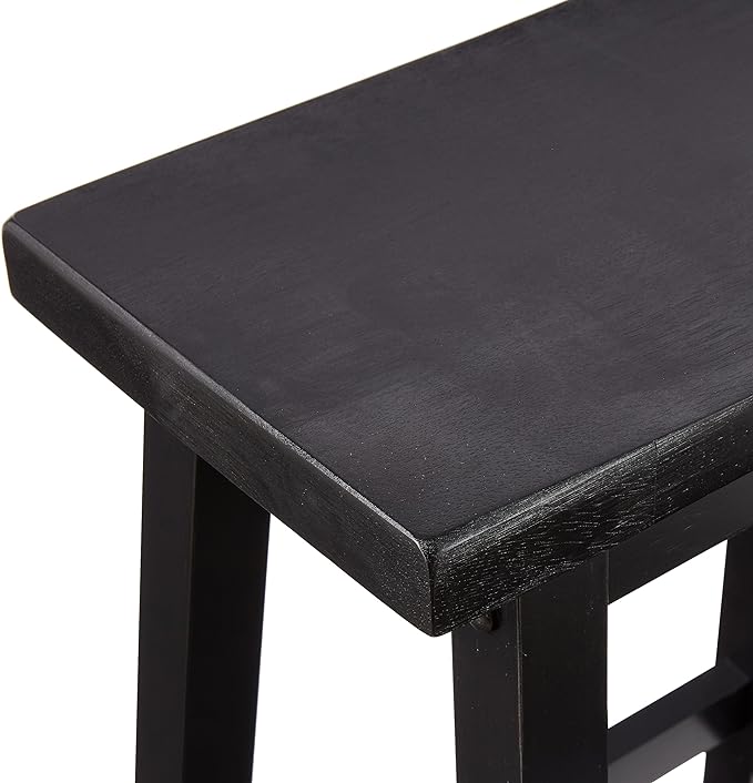 Amazon Basics Solid Wood Saddle-Seat Counter Height Bar Stools for Kitchen Island with Footrest, 24-Inch Height, Black, Set of 2