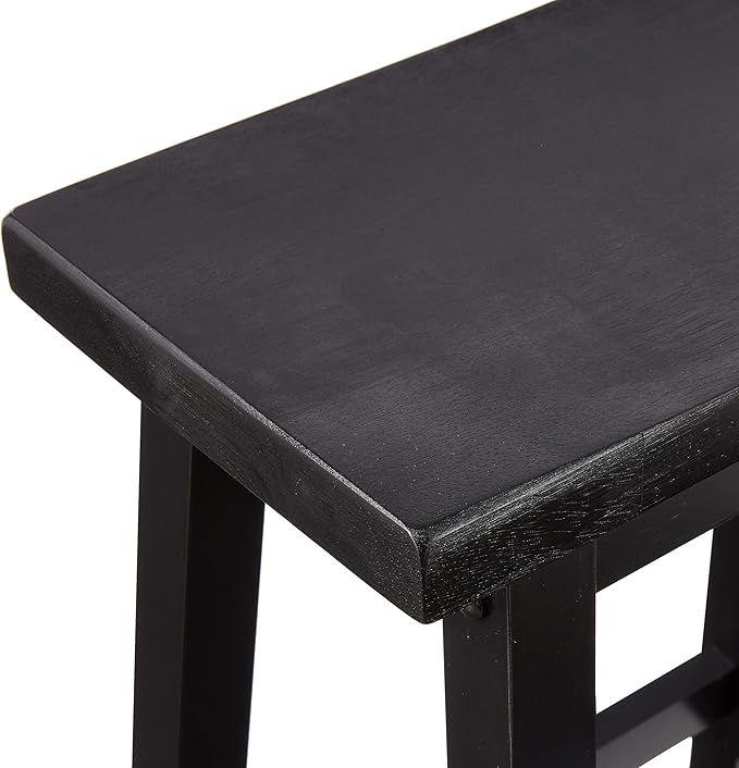 Amazon Basics Solid Wood Saddle-Seat Counter Height Bar Stools for Kitchen Island and Home Bar with Footrest, 29-Inch Height, Black, Set of 2